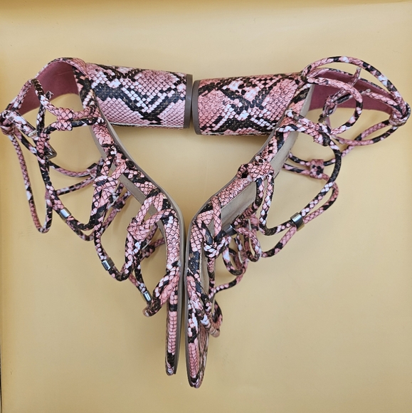 JustFab Pink/Black Caged Block Heels - Picture 3 of 7